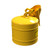 Photograph of a yellow 5 gallon, Justrite Type I Steel Safety Can with funnel attached.  Back, top view.