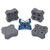 A photograph of the all accessories included in the Large Sample Set for Ohaus Genie™ Mixers:  one recessed platform head, four foam inserts, two rubber bands.