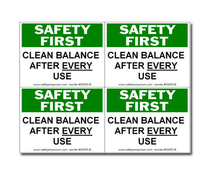 Photograph of the Safety First Clean Balance After Each Use Label, Small, 4 Labels/Card.