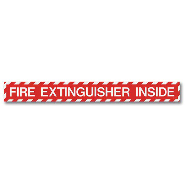 Picture of a Fire Extinguisher Inside self-adhesive label, wide, 18"w x 2"h vinyl.