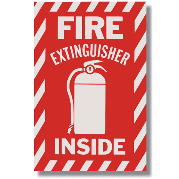 Picture of a Fire Extinguisher Inside self-adhesive sign w/ icon, 6"w x 9"h vinyl.