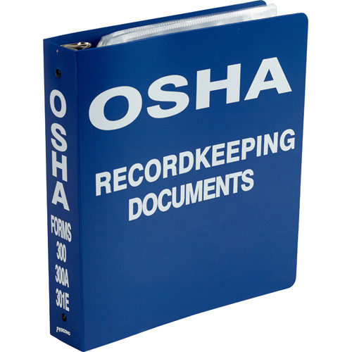 Blue binder with "OSHA RECORDKEEPING DOCUMENTS" printed in white on the front cover and spine.