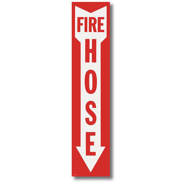 Picture of a Fire Hose Arrow Sign, 4" w x 18" h, Self-Adhesive Vinyl.