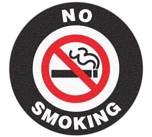 A photograph of a 05225 anti-slip safety floor markers, no smoking w/graphic .