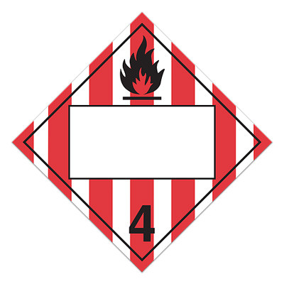 A red and white photograph of a 03145 4 digit class 4 blank dot placards with flammable solid graphic.