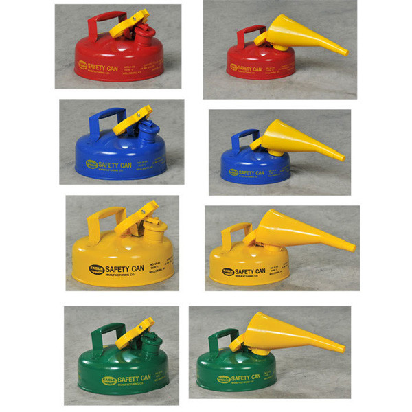 A photograph of a 02101 eagle type i galvanized steel safety cans, with 2 quart capacity and optional attached funnel.