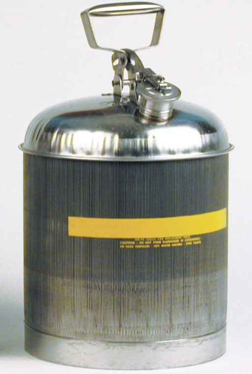 A photograph of a 02111 eagle type i stainless steel safety can  with 5 gallon capacity.