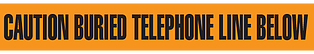 A photograph of orange 05333 utility grade barricade tapes, reading caution buried telephone line below, with 6 or 12 rolls/case.