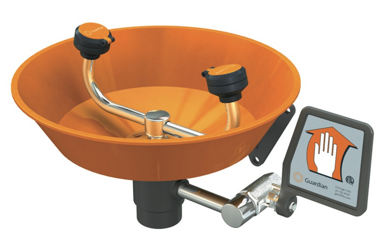 A photograph of an orange Guardian G1814P Eyewash.