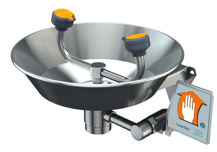 A photograph of a Guardian G1891 Eyewash, Wall Mounted, All Stainless Steel.