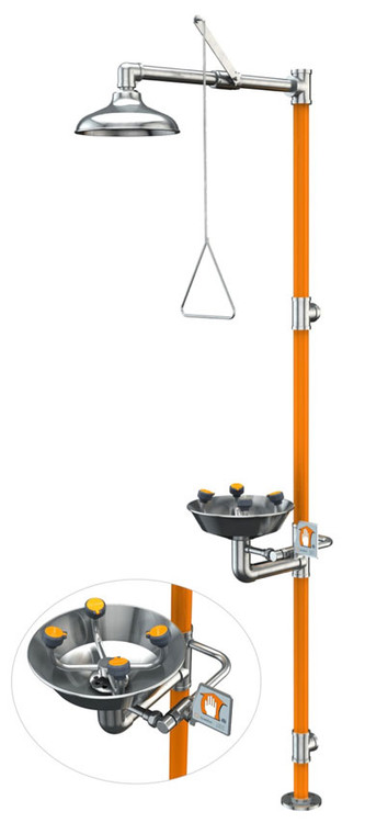 A photograph of a Guardian G1994 safety station with an inset picture of the eyewash portion.