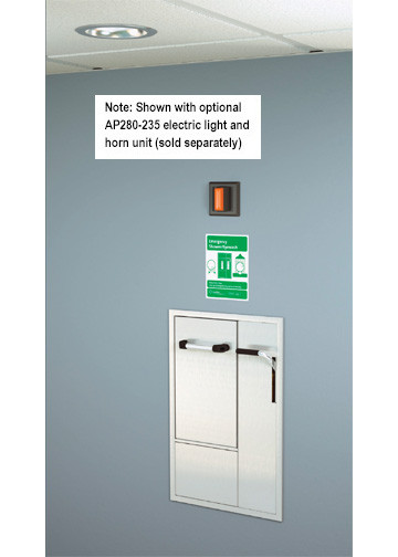 A photograph of a GBF2160 installed in a room along with an optional AP280-230 electric light/horn (sold separately).