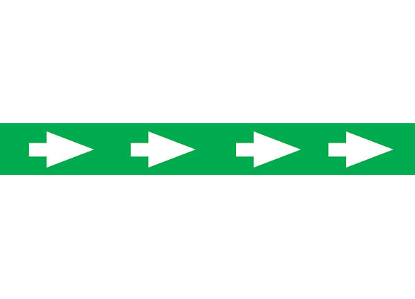 Picture of Printed Warning Floor Tape with White Arrows on Green Background.