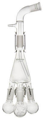 A photograph of a representative CG-1279 radial style distillation receiver, complete with 4 flasks and springs.