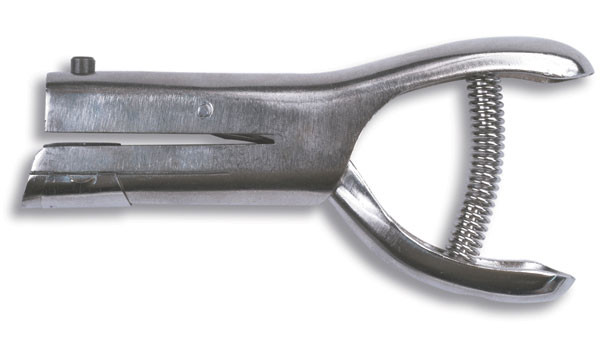 A photograph of a 09875 heavy duty hole punch for metal extinguisher tags.