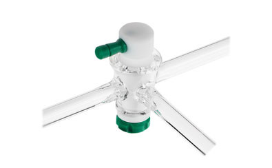 A photograph of a cg-436 t-bore stopcock w/ ptfe plug.