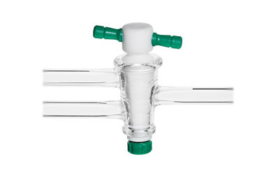 A photograph of a cg-446 double oblique bore stopcock w/ ptfe plug.