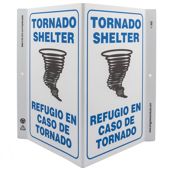 Bilingual English/Spanish Tornado Shelter Wall-Projecting V-Sign w