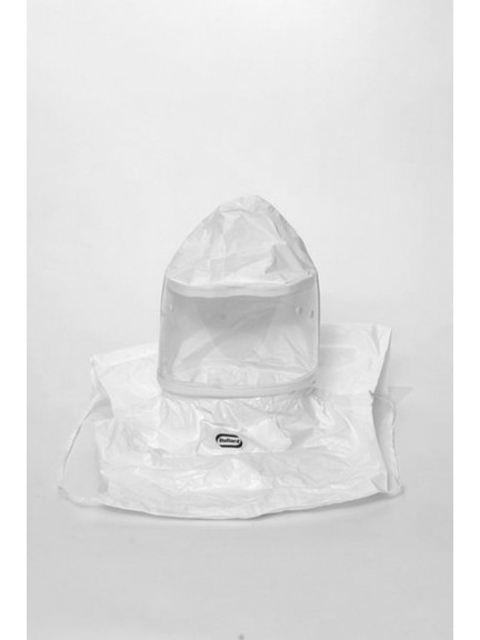 A photograph of a BL-20TICSN Bullard 20TICSN Tychem QC hood with taped and sealed seams, no suspension, and 5 per box.