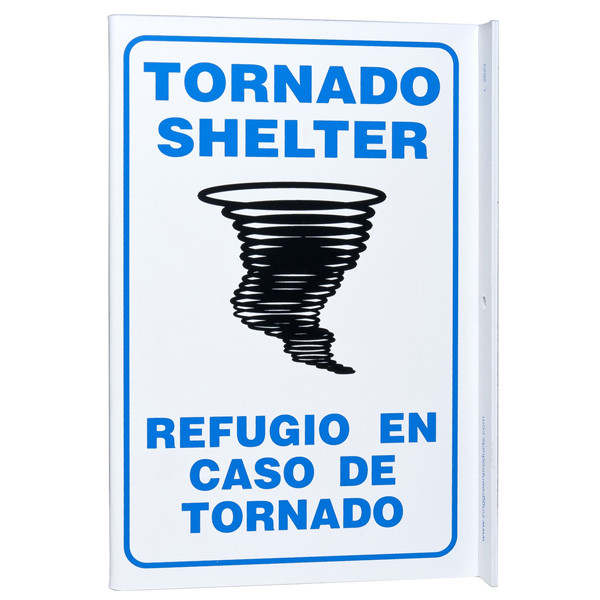 Bilingual English/Spanish Tornado Shelter Wall-Projecting L-Sign w