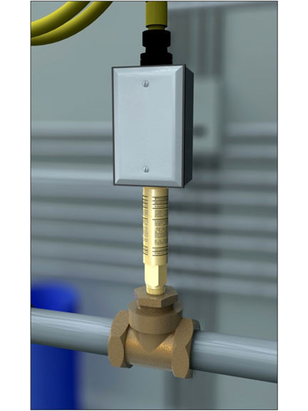 A photograph of an AP615 Flow Switches installed on piping in the field.