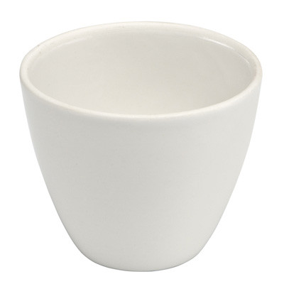 A photograph of a CG-1882 tall form porcelain crucible.