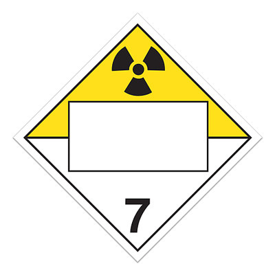 A photograph of a 03150 4 digit blank dot placards, class 7 radioactive materials.