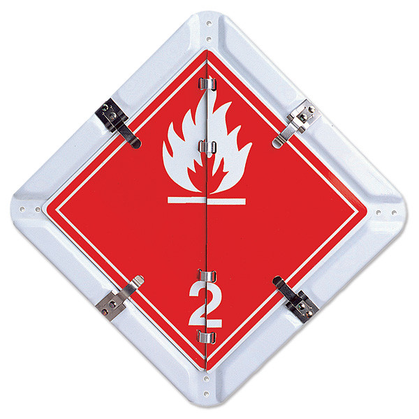 A photograph of a 03161 5-legend TDG flip placard system for general loads.