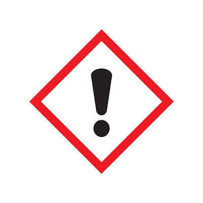 A photograph of a 03608 GHS exclamation point pictogram label.