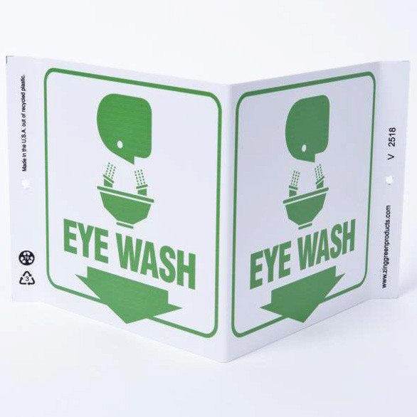 Photograph of the Eye Wash Wall-Projecting V-Sign w/ Graphics.