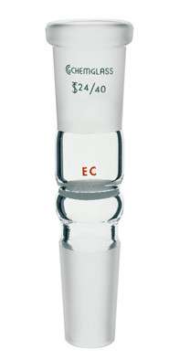 A photograph of a CG-1323-21 rotary evaporator bump trap with fritted disc and 24/40 joints.