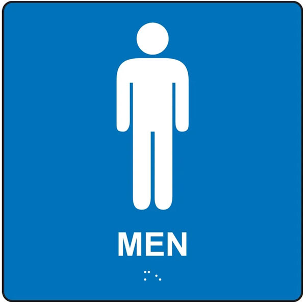 ADA Braille Tactile Restroom Sign, MEN w/ Male Icon, 8" x 8"