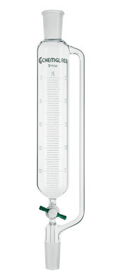 A photograph of a cg-1712 addition funnel, graduated w/ ptfe stopcock.