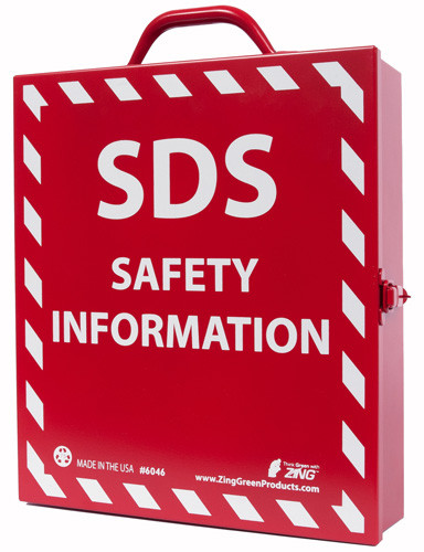 Photograph of the Zing SDS safety information recycled stainless steel document case.