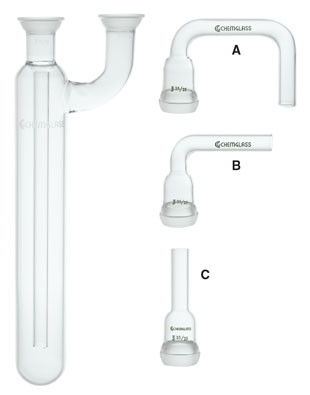 A photograph of a cg-4527 vacuum trap, removable arms, 35/25 joints.