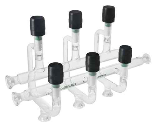 A photograph of a af-0062 dual line vacuum manifold, souza design, complete with 3 ports.