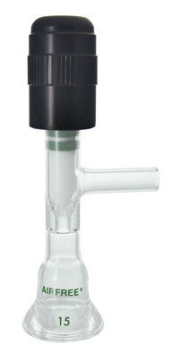 A photograph of a af-0072-01 inlet adapter, valved, 90°, 15 mm o-ring, 0-4 mm valve.