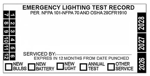 Sketch of a single Blank Emergency Lighting Annual Test Record Label.