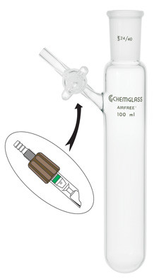 A photograph of a af-0537 schlenk tube, outer neck w/ glass stopcock or airfree® valve.