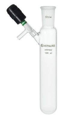 A photograph of a af-0537-a schlenk tube, outer neck w/ chem-cap® valve.