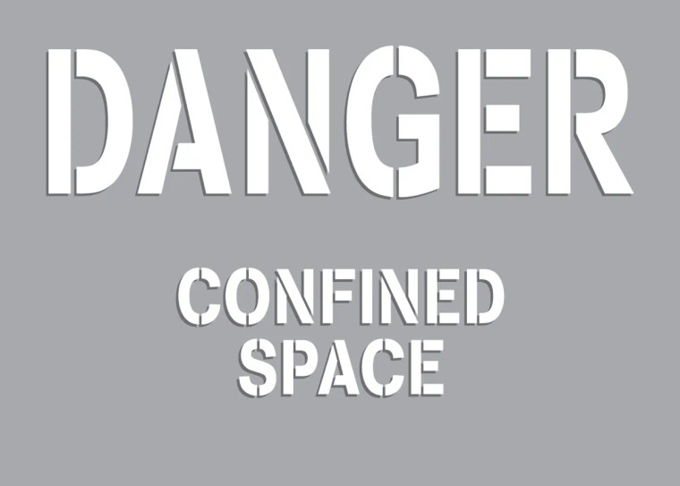 A drawing of a gray 08519 Danger Confined Space Stencil.