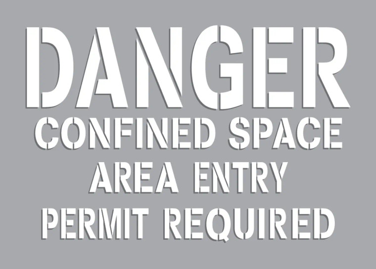 A drawing of a gray 08520 Danger Confined Space Area Entry Permit Required Stencil.