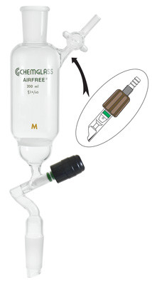 A photograph of a af-0542 filter funnel, outer top neck w/ glass stopcock or airfree® valve.