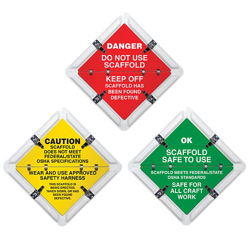 Image of a Scaffold Ident-O-Flip® Informational Flip Sign showing all three settings.