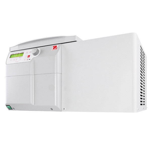 Photograph of an Ohaus Frontier™ FC5830R Multi Pro Centrifuge, lid closed, viewed up to the left.