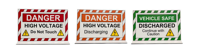 Image of the three signs side by side, featuring the red, orange, and green signs from left to right.