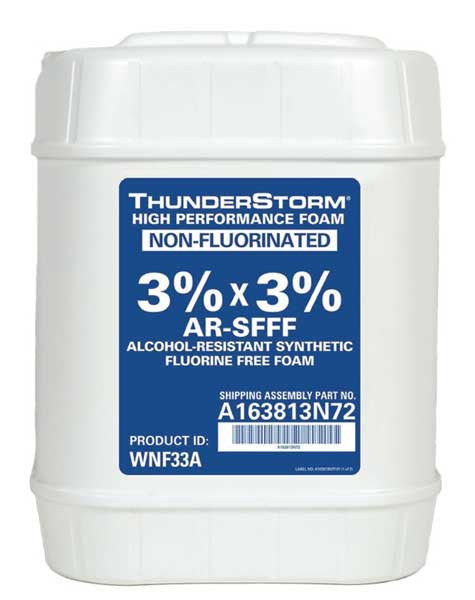 A photograph of an Ansul Thunderstorm® WNF33A 3%x3% Non-Fluorinated Foam Concentrate, 5 gallon pail