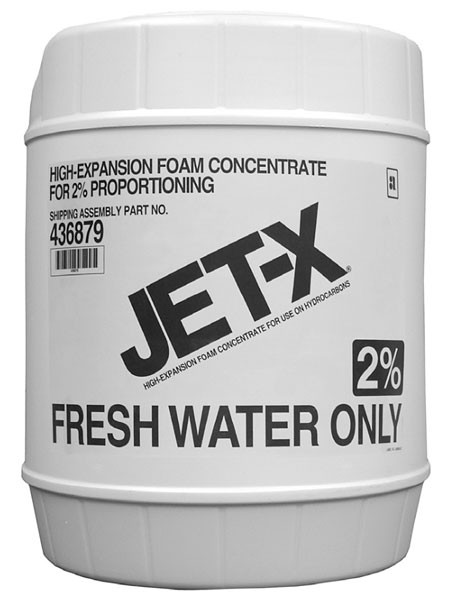 A black and white photo of a JET-X 2% High-Expansion Foam Concentrate, 5 gallon (19 liter) pail.