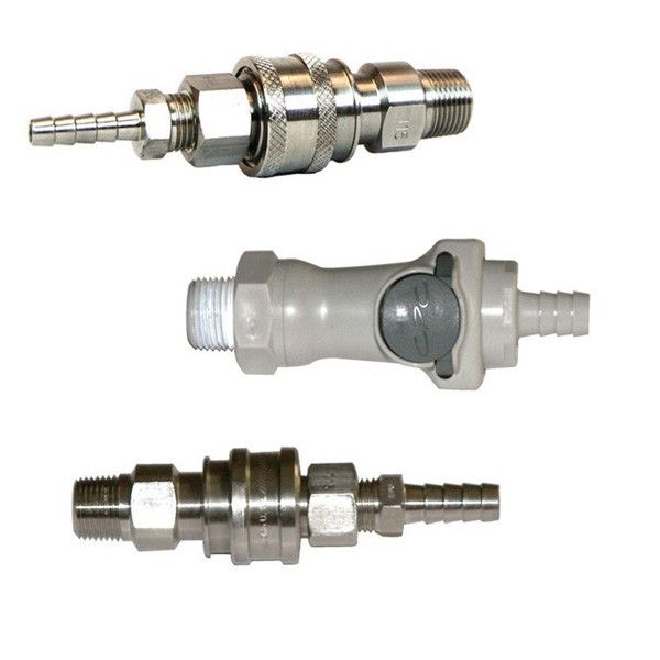 A photograph of the three available replacement fittings for HPLC Safety Disposal Cans.