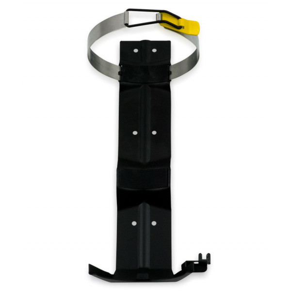 A photograph of a marine bracket for a 6 lb  Rusoh® Eliminator® Extinguish, vertical view.
